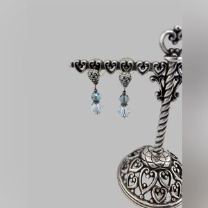 Brighton Crystal Silver Scroll Dangle Earrings Vintage.  Touch of light blue